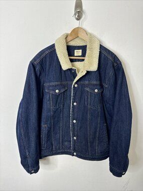 Gap denim sherpa fur lined hand warmer Trucker snap Cone Jacket Coat Men 2XL
